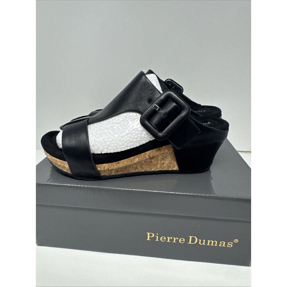 Pierre Dumas Women Low Wedge Chantal 26 BLACK Strap Sandal NEW WITH BOX Size 8.5 - Picture 4 of 8